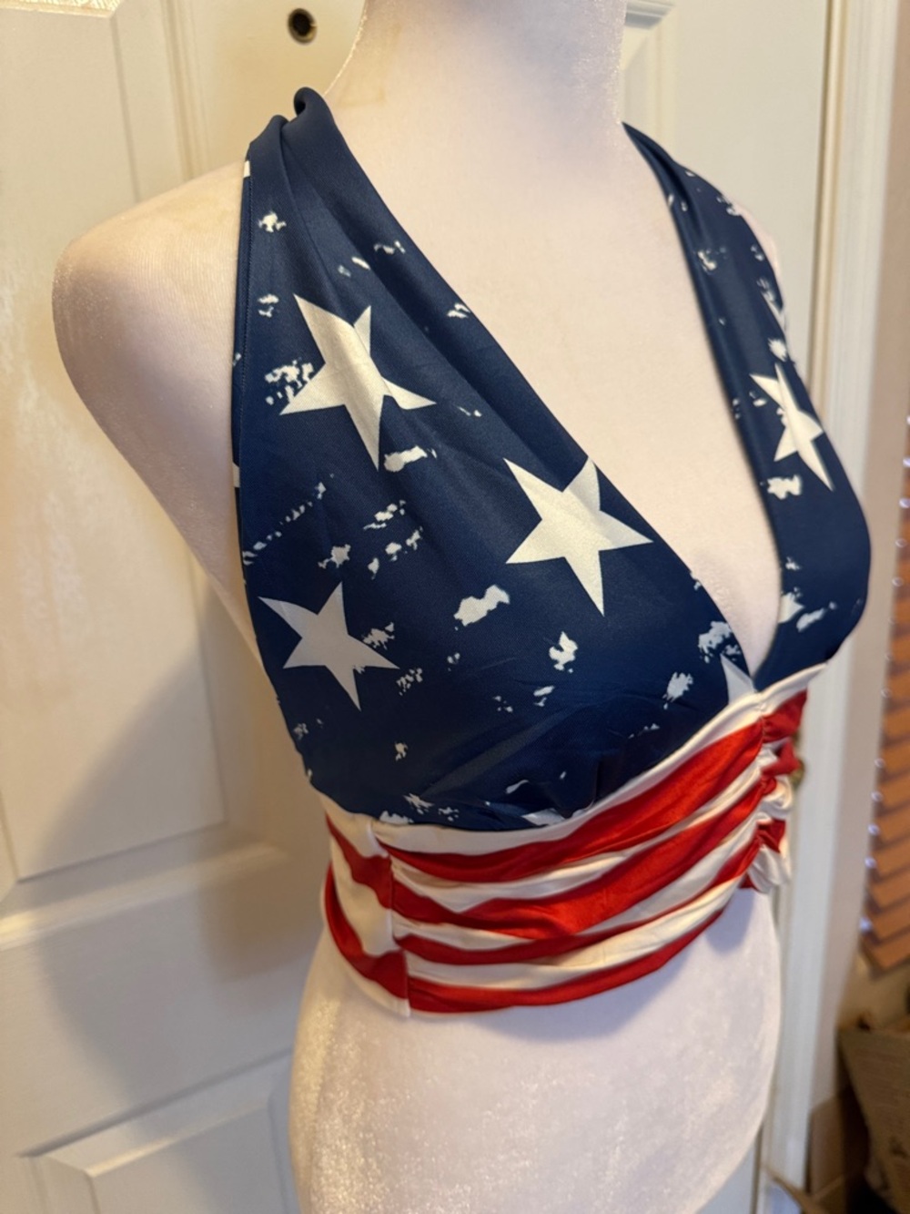 Patriotic Star & Stripe Halter Crop Top